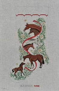 Bonnie Alexander Hand Painted Needlepoint Canvas Stocking Mares & Foals 19” - Picture 1 of 6