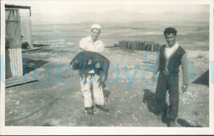 1950s British Army Soldier Photo Cyprus Soldier & Cypriot worker w/ pig named - Picture 1 of 2