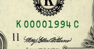 1999 $1 Federal Reserve Note 4 Digit True Birth Year 00001994 PCGS 63 PPQ - Image 1 of 4