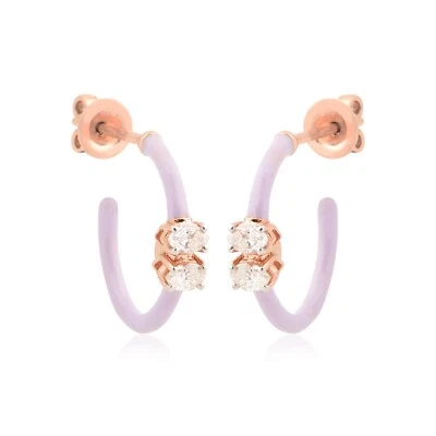 SI/H Marquise 钻石环状耳环紫色珐琅 18k 纯玫瑰金 0.42 克拉 — 第 1/4 张图片