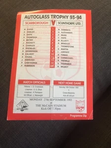 Scarborough V Scunthorpe United 1993 Auto Glass Trophy Soccer/football Programme - Picture 1 of 1