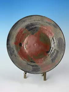 Plato de cerámica de estudio de leña de mediados de siglo estilo japonés firmado marca de arañazos - Imagen 1 de 6