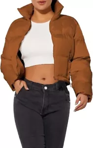Hujoin Damen braun Cropped kurz Puffer leichter Mantel Gr. Medium - Bild 1 von 6