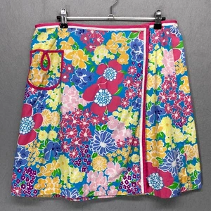 Vintage Lilly Pulitzer Skirt Womens 10 Mini Floral Wrap Bright Lined Cotton - Picture 1 of 11