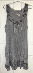 Raya Sun Embroidered Dress Womens L Gray Palm Tree Boho Hippie EUC - Picture 1 of 4
