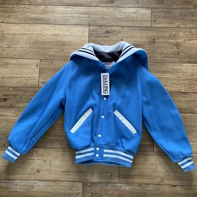 DeLONG Light Blue Letterman Jacket  Snap Front  Wool Sleeves  Medium  M  NEW - Image 1 of 4