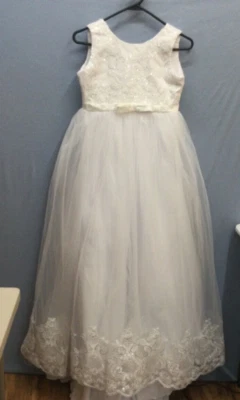 White Lace Tulle Sequins Flower Girl First Communion Pageant Dress Size 12 NWOT - Image 1 of 4