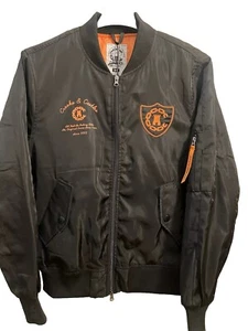 CROOKS & CASTLES MEDUSA BOMBER NYLON ZIP JACKET C&C LA BLACK ORANGE SZ S NWT - Picture 1 of 7