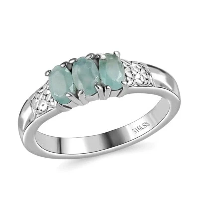 Anillo Talla 8, Nuevo Raro GRANDIERITA 3 Piedras en Acero Inoxidable 0.70 ctw Foto 1 de 4