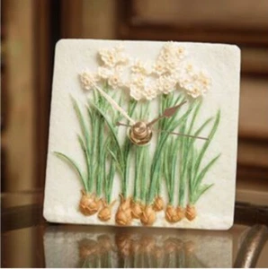 (2) Ibis & Orchid Bonded Marble Narcissus Flower Clock - Picture 1 of 3