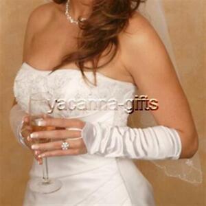 Fingerless Bridal Gloves Satin Below the Elbow Wedding Gloves White Color