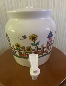 Distributeur de boissons BIRDHOUSES TOURNESOLS gallon CROCK couvercle bec grès - Photo 1 sur 10