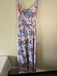 XL Loft Maxi Sundress 100% Cotton Colorful Fish Perfect For Vaca NWT Tie Back - Picture 1 of 10
