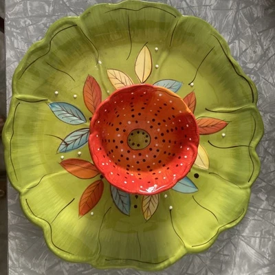 "Plato vegetal Laurie Gates Chip & Dip, pintado a mano 13""", nuevo" Foto 1 de 3