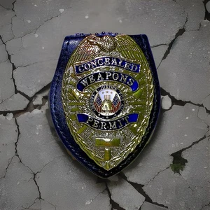 Concealed Carry Permit Badge With Belt Clip, High Quality, Gold - Picture 1 of 2