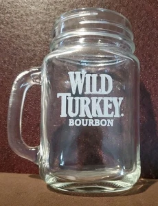 WILD TURKEY Bourbon Whiskey Glass Mason Jar Style Mug 12 oz ~ RARE - Picture 1 of 6