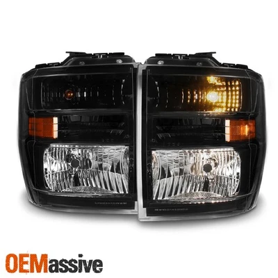 For 2008-2017 Ford E125 E250 E350 E450 Super Duty Econoline Van Headlights Black - Изображение 1 из 4