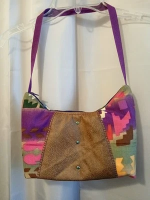 Nuevo Bolso de Hombro Southwestern Imitación Cuero Cartera Marrón Púrpura Media Luna Baguette Foto 1 de 4