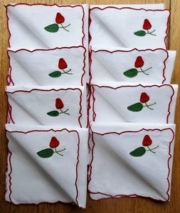 Set of Eight Vintage Embroidered/Applique Table Napkins 'Christmas Colours' - Picture 1 of 17