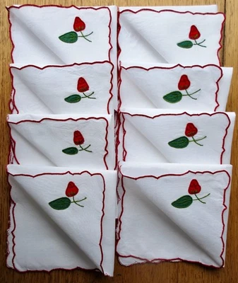 Set of Eight Vintage Embroidered/Applique Table Napkins 'Christmas Colours' - Image 1 of 4