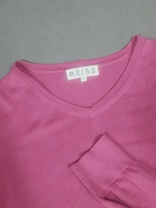 Jersey Reiss Para Hombre Mediano Rosa Algodón Cuello en V Suéter Diseñador Top - Imagen 1 de 7