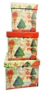 LINDY BOWMAN 3pc Stacking Nesting Christmas Trees Decorative Gift Boxes w/bonus - Picture 1 of 8
