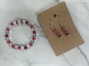 Handgefertigte zierliche Perlen Ohrhänger und Armband Set rosa und silberfarben - Bild 1 von 6