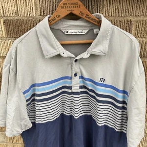 Travis Mathew Golf Poloshirt Herren Gr. XL grau blau gestreift Stretch *LESEN* - Bild 1 von 13
