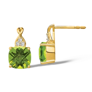 10K Solid Yellow Gold Peridot Diamond Dangle Earrings - Picture 1 of 4