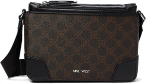 Nine West Ellis Double Zip Crossbody Gold Hardwear Brown Shoulder/ Hand Bag NEW - Picture 1 of 4