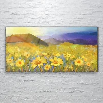 Glasbilder Wandbild Druck auf Glas 120x60 Gänseblümchen Sonnenuntergangs Dorf - Bild 1 von 4