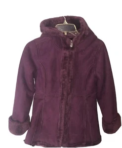 Hemisphere Faux Suede Fur Trimmed Purple Hooded Coat Girl’s SZ 14 - Picture 1 of 10