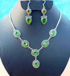 Peridot Gemstone Jewelry Sets 925 Sterling Silver Handmade Necklace Earrings - Picture 1 of 5