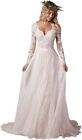 Miao Duo Women's Elegant Lace Beach Wedding Dresses for Bride 2023 with Sleeves 