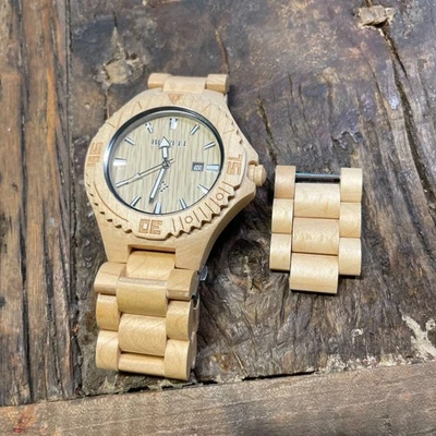 Bewell Natural Wood Originals Quartz Watch Bamboo Case Bracelet Date Indicator - image 1 of 4