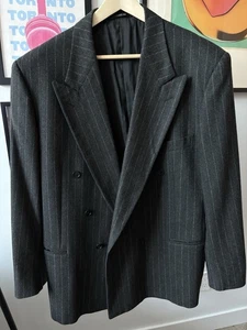 Fabio Inghirami Italian Wool Double Breasted Blazer Jacket Gray Pinstripe 42R - Picture 1 of 12