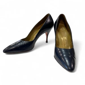 Vintage Martinique Black Leather Heels | 1950s 60s Pointed Toe Pumps | Size 7.5N - Picture 1 of 9