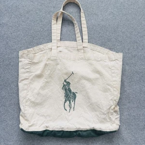 Ralph Lauren Polo Tote Bag Grande Tela Verde Bianco Cotone Organico Eco Preppy - Foto 1 di 8