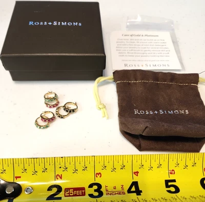 Juego de rubí, esmeralda y zafiro: 3 pares de aretes tipo argolla Huggie en placa de oro de 18k Foto 1 de 4