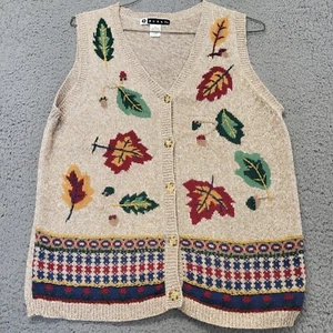 Blast Fall Vest Women's Size Medium Multi-Colored Leaves Sweater Embroidered  - Picture 1 of 11