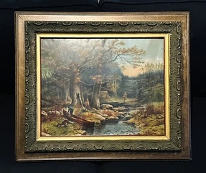 1904 "Fishing & Hunting in the Adirondacks" McLoughlin Bros. Chromolithograph - Picture 1 of 8