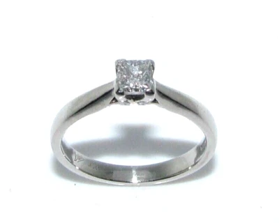 Ladies Womens Palladium Princess Cut Solitaire Diamond Engagement UK Ring Size M - Image 1 of 4