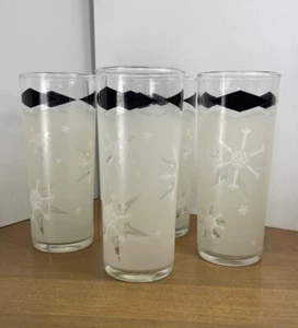 Vasos Anchor Hocking de colección copo de nieve atómico blanco esmerilado diamante negro MCM - Imagen 1 de 10