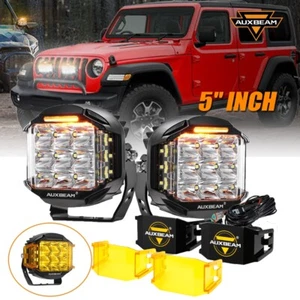AUXBEAM 2X 5" Side Shooter LED Work Light Spot Pods+Amber Black Cover For Jeep - Bild 1 von 12