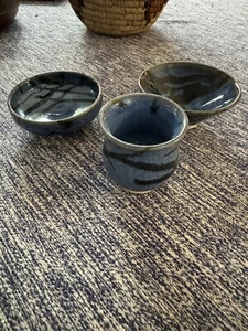 Whitefish Pottery 2017 Cobalt Blue Small Trinket Dishes and Mini Vase 2.25" - MT - Picture 1 of 3
