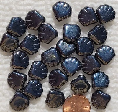 25 HEMATITE SPHINX 13x13 shell Czech pressed glass beads - Image 1 of 2
