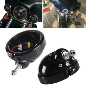 2x Motorcycle 4.5" Inch Fog Light Passing Spot Lights Black Housing For Harley - Picture 1 of 11