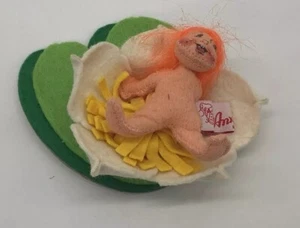 Annalee Baby Laying in Lilly Pad 1991 Orange Hair Spring Nymph Open Eyes Month - Picture 1 of 9