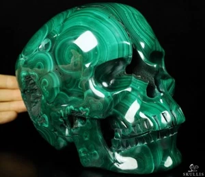 GEODE Lifesized 7.2" Malachite Carved Crystal Skull,Super Realistic, Healing - Picture 1 of 13