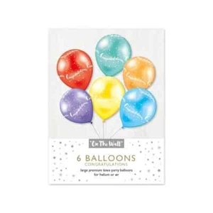 ON THE WALL® PARTYWARE - LATEX BALLOONS - BRIGHT CONGRATULATIONS (6 pcs) £1.95 - Picture 1 of 2